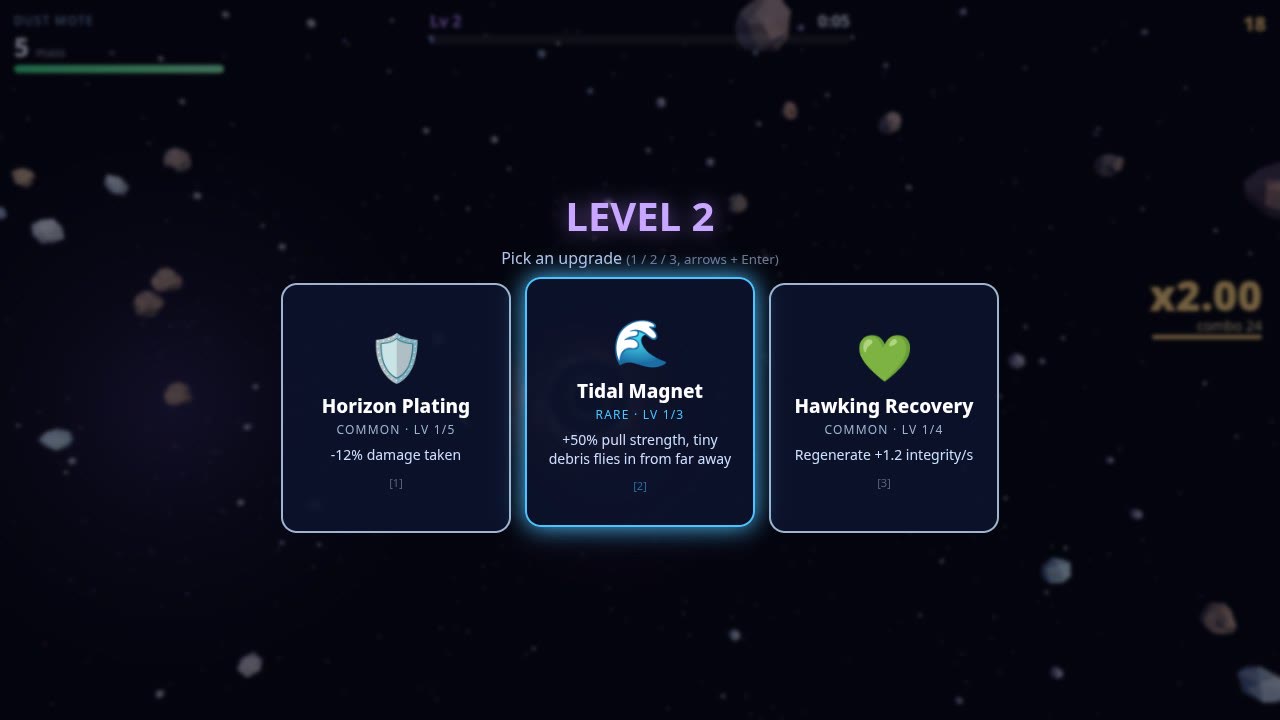 Level-up screen: pick one of three upgrades