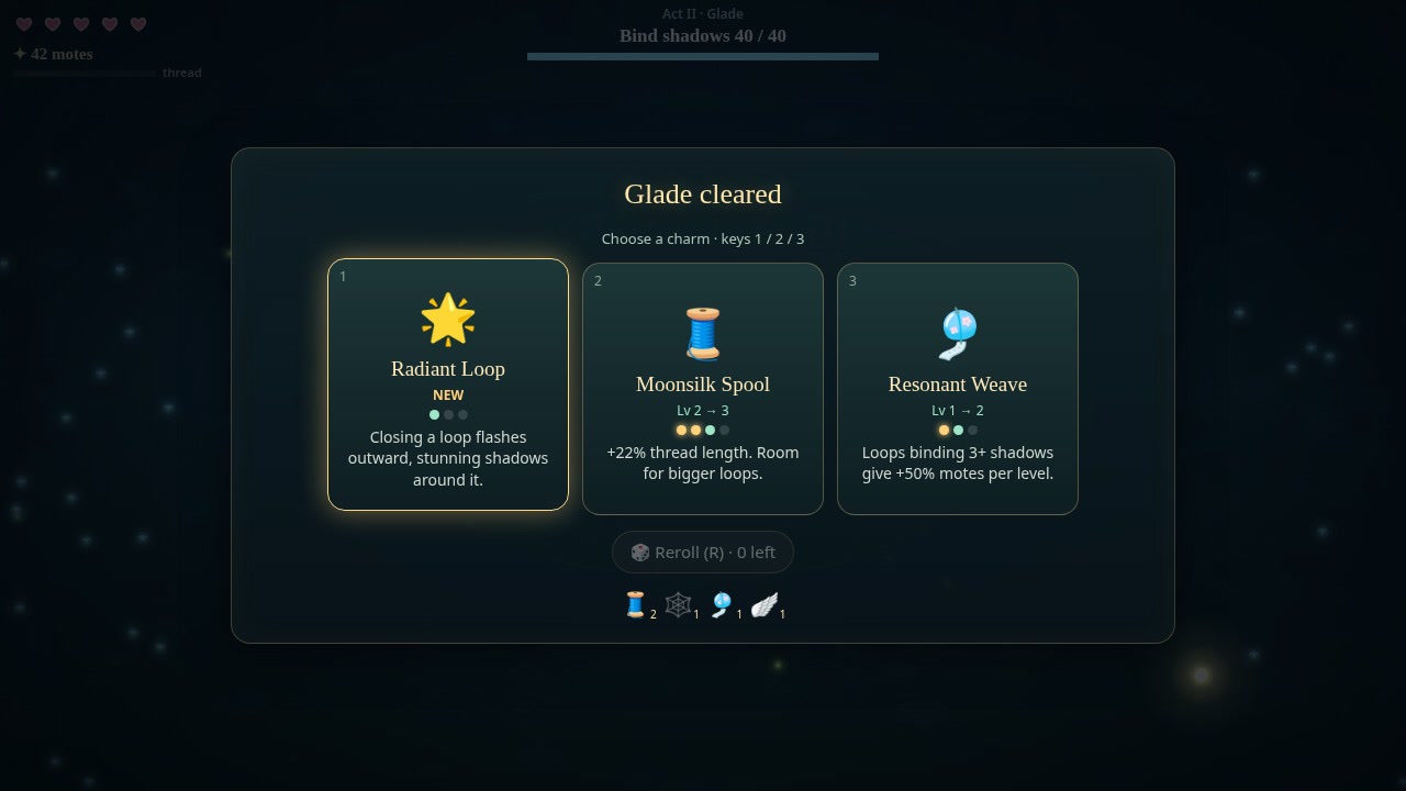 Choosing one of three charms after a glade